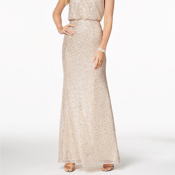 Women Adrianna Papell Sequined Blouson Gown Nude - Picture 2 of 4